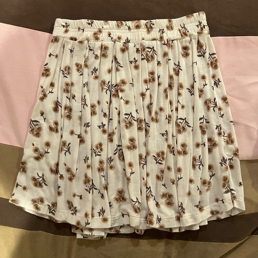 Brandy Melville Flowy Cream Skirt with Flowers - One Size Fits All